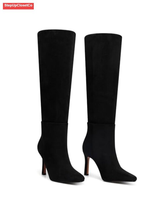 Shoes - Womens Knee High Boots 3.54 In Stiletto Heel Waterproof PU Leather Wide Calf